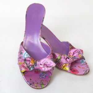 Gucci Pink Floral Satin Knot Mule Sandals